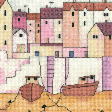 H1267 Heritage Crafts Набір для вишивки рахунковим хрестиком - Стіна біля гавані 16x16 см, Linda 27 ct