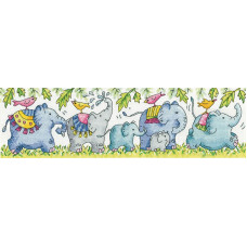 H1569 Heritage Crafts Набір для вишивки рахунковим хрестиком - Слони на параді 37,5x10,5 см, Linda 27 ct