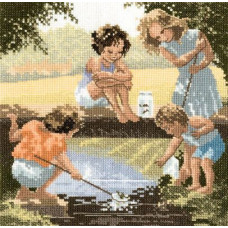 H403 Heritage Crafts Набір для вишивки рахунковим хрестиком - Дітвора 18x18 см, Linda 27 ct