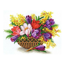 H676JS Кошик з квітами, 44x34 см. Joy Sunday. Набір для вишивки хрестиком на канві з нанесеним малюнком