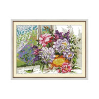 H727JS Квіти на підвіконні, 42x33 см. Joy Sunday. Набір для вишивки хрестиком на канві з нанесеним малюнком