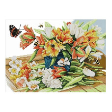 H782JS Метелик і квітка, 44x33 см. Joy Sunday. Набір для вишивки хрестиком на канві з нанесеним малюнком