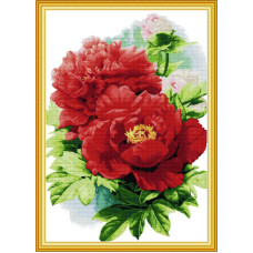 H826JS Червоні півонії, 62х86 см.  Joy Sunday. Набір для вишивання хрестиком на канві з нанесеним малюнком