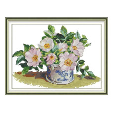 HA009JS Joy Sunday Набір для вишивки друкованим хрестиком - Ваза з квітами 40x30 см, Aida 14 (схема на канві)