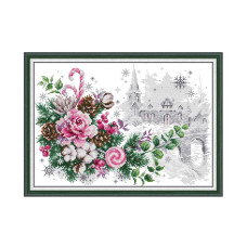 HA023JS Різдвяний букет, 40х29 см.  Joy Sunday. Набір для вишивання хрестиком на канві з нанесеним малюнком