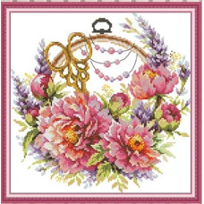HA084JS Півонії для Рукодільниці, 32х32 см. Joy Sunday. Набір для вишивання хрестиком на канві з нанесеним малюнком