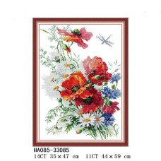HA085JS Ромашки і маки, 35х47 см. Joy Sunday. Набір для вишивання хрестиком на канві з нанесеним малюнком