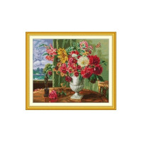 HA101JS Квіти перед вікном, 53x46 см. Joy Sunday. Набір для вишивки хрестиком на канві з нанесеним малюнком