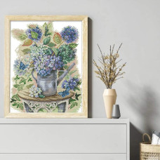 HA286JS Joy Sunday Набір для вишивки друкованим хрестиком - Гортензії та метелики 35x42 см, Aida 14 ct (схема на канві)