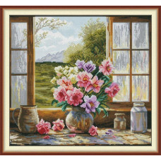 HA287JS Joy Sunday Набір для вишивки друкованим хрестиком - Ваза на підвіконні 47x44 см, Aida 14 ct (схема на канві)