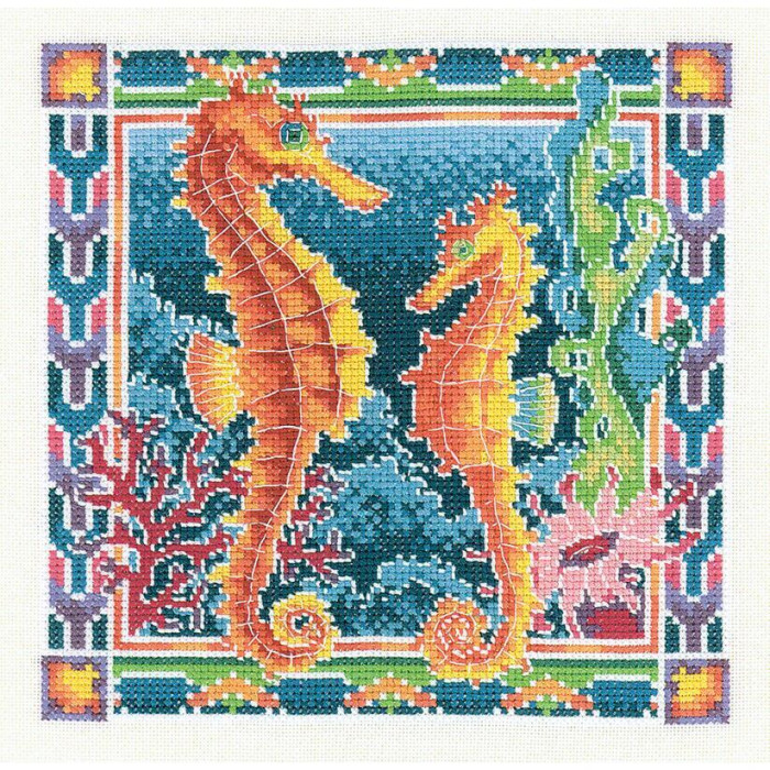HC573 Heritage Crafts Схема для вишивки рахунковим хрестиком - Морські коники Seahorses 18x18 см, папір HC573 Heritage Crafts Схема для вишивки рахунковим хрестиком - Морські коники Seahorses 18x18 см, папір