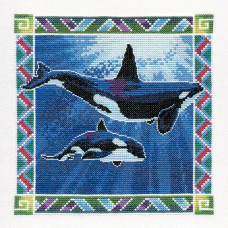 HC574 Heritage Crafts Схема для вишивки рахунковим хрестиком - Косатки Orca Whales 18x18 см, папір