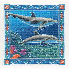 HC575 Heritage Crafts Схема для вишивки рахунковим хрестиком - Дельфіни-афаліни Bottle-Nosed Dolphins 18x18 см, папір