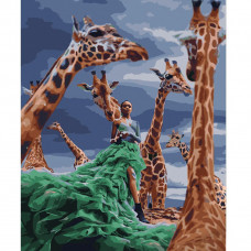 HH015 Дівчина серед жирафів, 40х50 см. Strateg. Картина за номерами (Стратег)