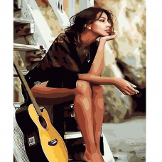 HH047 Дівчина з гітарою, 40х50 см. Strateg. Картина за номерами (Стратег)