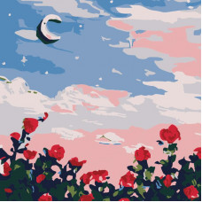HH5119 Місяць в трояндах, 20х20 см. Strateg. Картина за номерами (Стратег)