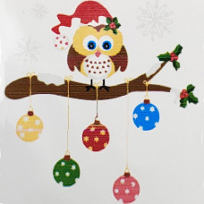 HH6330 Сова на дереві з новорічними шарами, 20x20 см. Strateg. Картина за номерами (Стратег)