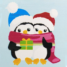 HH6331 Пінгвіни з подарунком, 20x20 см. Strateg. Картина за номерами (Стратег)