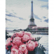 HX424 Троянди у Парижі, 30х40 см. Strateg. Набір алмазної мозаїки на підрамнику (круглі, повна). Стратег