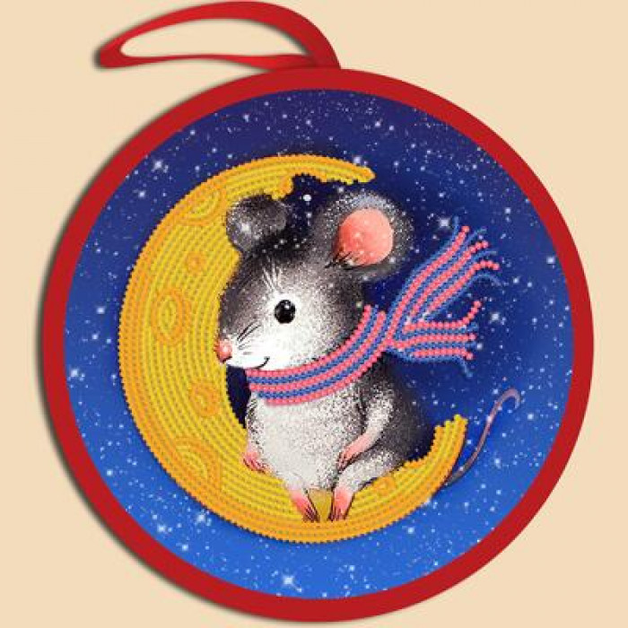 ИКБ-019 Ялинкова іграшка. Мишка на місяці. Марічка. Схема на тканині для вишивання бісером