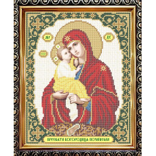 IKUA4022 ArtSolo Заготовка для вишивки бісером - Ікона Пресвята Богородиця Почаївська 20,5x25 см (схема на атласі)