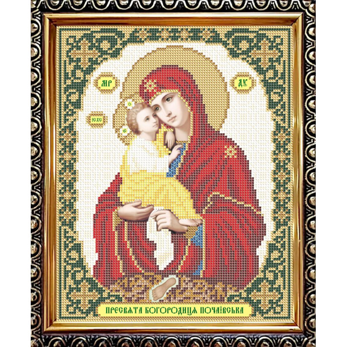 IKUA4022 ArtSolo Заготовка для вишивки бісером - Ікона Пресвята Богородиця Почаївська 20,5x25 см (схема на атласі)