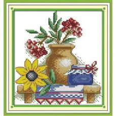 J133JS Чайник з квітами (2), 18х19 см. Joy Sunday. Набір для вишивки хрестиком на канві з нанесеним малюнком