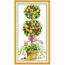J137JS Фруктовий топіарій, 17x31 см. Joy Sunday. Набір для вишивки хрестиком на канві з нанесеним малюнком