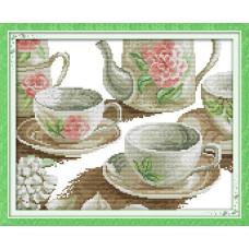 J223JS Сервіз з трояндами, 35x29 см. Joy Sunday. Набір для вишивки хрестиком на канві з нанесеним малюнком