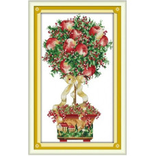 J397JS Яблучний топіарій, 28x44 см. Joy Sunday. Набір для вишивки хрестиком на канві з нанесеним малюнком
