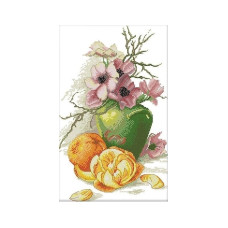 J407JS Квіти та апельсини, 29x43 см. Joy Sunday. Набір для вишивки хрестиком на канві з нанесеним малюнком
