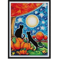 J666JS Чорні котики, 29х40 см. Joy Sunday. Набір для вишивки хрестиком на канві з нанесеним малюнком