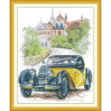 J675JS Жовтий автомобіль, 26x30 см. Joy Sunday. Набір для вишивки хрестиком на канві з нанесеним малюнком