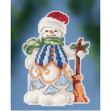 JS202013 Mill Hill Набір для вишивки рахунковим хрестиком + бісером - Іграшка Сніговик двірник Clean Sweep Snowman 9x13 см, перфорований папір