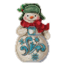 JS202114 Mill Hill Набір для вишивки рахунковим хрестиком + бісером - Іграшка Сніговик з какао Snowman with Cocoa 9x13 см, перфорований папір