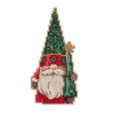 JS202211 Mill Hill Набір для вишивки рахунковим хрестиком + бісером - Іграшка Гном з ялинкою Gnome With Tree 5x13 см, перфорований папір