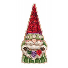 JS202215 Mill Hill Набір для вишивки рахунковим хрестиком + бісером - Іграшка Гном з прикрасами Gnome With Ornament 5x13 см, перфорований папір