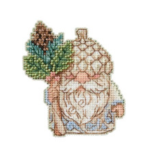 JS202314 Mill Hill Набір для вишивки рахунковим хрестиком + бісером - Іграшка Гном із жолудем Acorn Gnome 8x9 см, перфорований папір