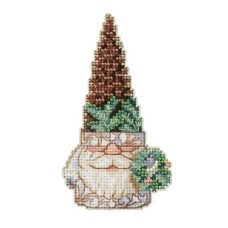 JS202315 Mill Hill Набір для вишивки рахунковим хрестиком + бісером - Іграшка Сосновий гном Pinecone Gnome 7x13 см, перфорований папір