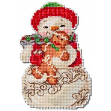 JS202415 Mill Hill Набір для вишивки рахунковим хрестиком + бісером - Іграшка Сніговик із пряником 8x13 см, перфорований папір