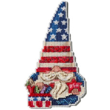 JS202514 Mill Hill Набір для вишивки рахунковим хрестиком + бісером - Іграшка Патріотичний гном Patriotic Gnome 7x12,5 см, перфорований папір