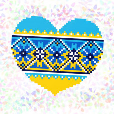 K140 Серце і вишиванка (синя) (10х15 см). Confetti. Водорозчинний флізелін з малюнком