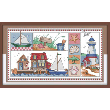 K170JS Семплер, життя біля моря, 41х25 см. Joy Sunday. Набір для вишивки хрестиком на канві з нанесеним малюнком