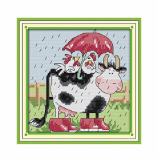 K677JS Joy Sunday Набір для вишивки друкованим хрестиком - Корови та кури  19x19 см, Aida 14 ct (схема на канві)