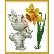 KB233JS Joy Sunday Набір для вишивки друкованим хрестиком - Банні та Нарцис 26х31 см, Aida 14 (схема на канві)