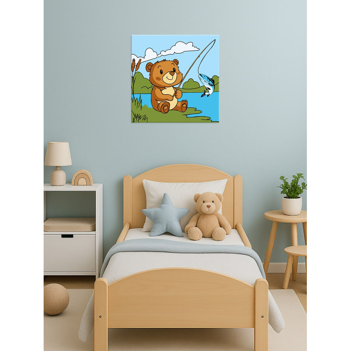 KHO1085 Ideyka Картина за номерами - Ведмедик риболов 25x25 см, (на підрамнику, Ідейка KHO1085) ©art_selena_ua