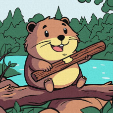 KHO1086 Ideyka Картина за номерами - Веселий бобер 25x25 см, (на підрамнику, Ідейка KHO1086) ©art_selena_ua