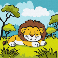 KHO1087 Ideyka Картина за номерами - Левеня у савані 25x25 см, (на підрамнику, Ідейка KHO1087) ©art_selena_ua