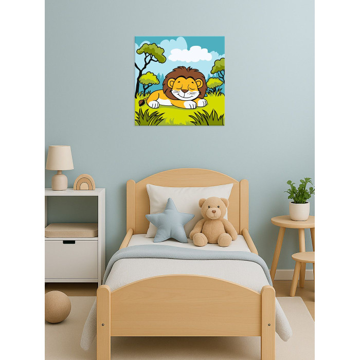 KHO1087 Ideyka Картина за номерами - Левеня у савані 25x25 см, (на підрамнику, Ідейка KHO1087) ©art_selena_ua