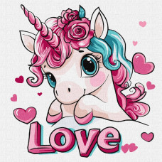 KHO1095 Ideyka Картина за номерами - Романтичний єдиноріг 30х30 см (на підрамнику, Ідейка КНО-1095) ©art_selena_ua